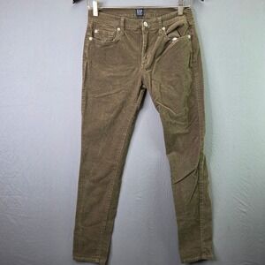 Gap True Skinny Corduroy Pants Womens 26 Olive Brown Stretch Mid Rise 5-Pocket
